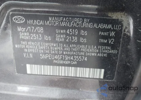 2009 Hyundai Sonata Limited V6 из США, поврежденный, VIN 5NPEU46F19H435574